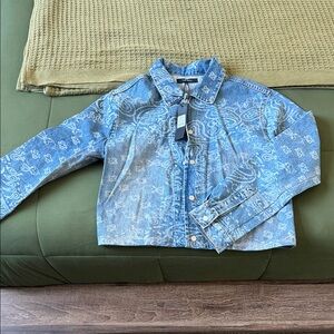 Paisley Last Denim Button Up Shirt - Medium Wash (Cropped)